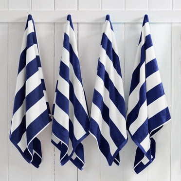 Great Bay Home Serviettes de Plage en Velours 100 % Coton, Lot de 4 / Serviettes de Piscine à Rayures Cabana Bleu Marine / Séchage Rapide, Grandes Serviettes de Natation pour Adultes et Enfants (Lot de 4 30 Pouces x 60 Pouces, Bleu Marine)