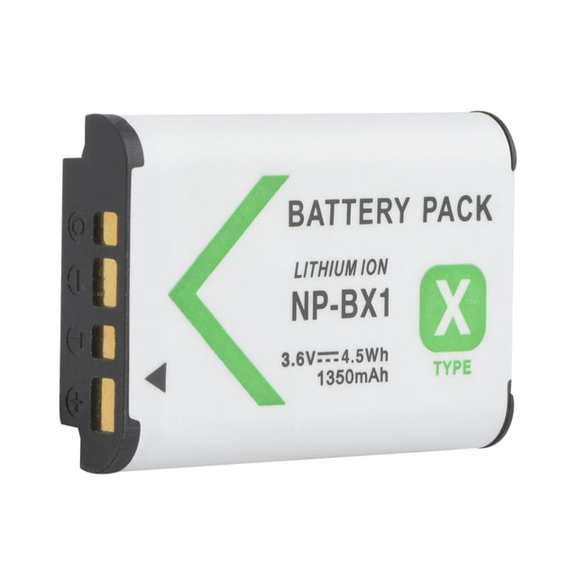 AVEKI 1Pc NP-BX1 battery replacement designed for Sony DSC-RX100, DSC-WX500 IV, HX300, and WX30 cameras. The battery features a durable plastic casing, a lithium-ion composition, and a capacity of 1350mAh with 3.6V and 4.5Wh. It includes an integrated microchip to prevent overcharging and extend battery life, making it a reliable spare or replacement option for extended standby and usage times.