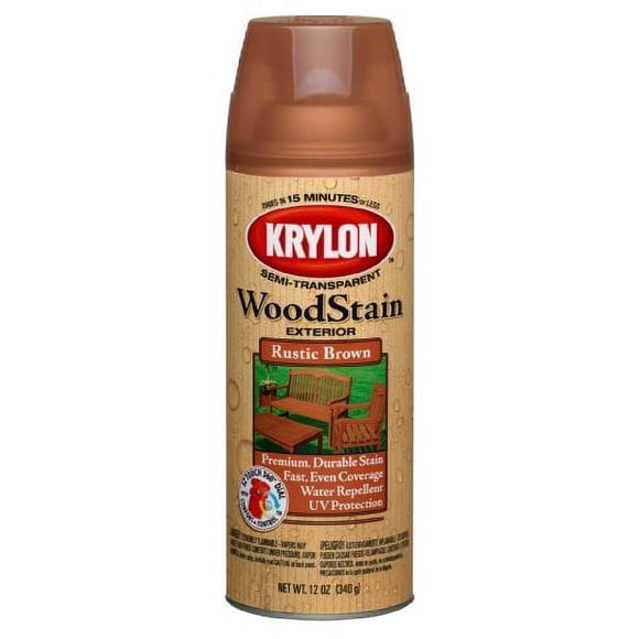 Krylon K03603000 Exterior Semi-Transparent Wood Stain, Rustic Brown, 12 Ounce