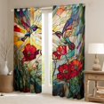 thumbnail image 2 of Hummingbird Window Curtain Set of 2 Panels,Rustic Garden Poppy Red Flowers Botanical Window Drapes,Artistic Stained Glass Style Patchwork Curtain for Kids Adults Bedroom Decor,52Wx63L, 2 of 6