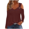 thumbnail image 1 of Yuyuzo Womens Tunic Tops Cold Shoulder Long Sleeve Shirts Loose Solid Color Lightweight Tee Tops, 1 of 5