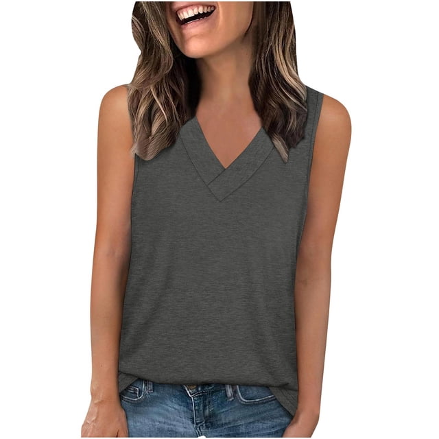Timegard Womens Tank Tops V Neck Solid Color Fitting Comfy Sleeveless Top Summer Casual Basic Tee Shirts