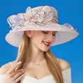 thumbnail image 4 of Women's Solid Color Big Flower Shade English Lady Elegant Temperament Sun Hat, 4 of 4