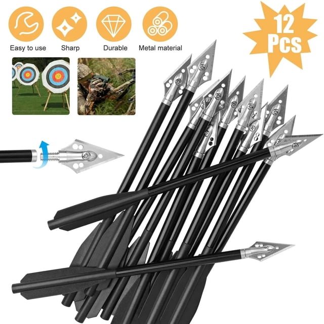 IMENGL Aluminium Mini 12 Pcs 6.7 Pouces Mini avec Pointes Broadhead Tranchantes pour 50 80lbs Plusieurs Couleurs Convient pour Adulte Tir Chasse 55 65 75 85 Cm,60 X 60cm,Lot de 12er DESIGN Mèches : Sont brightl