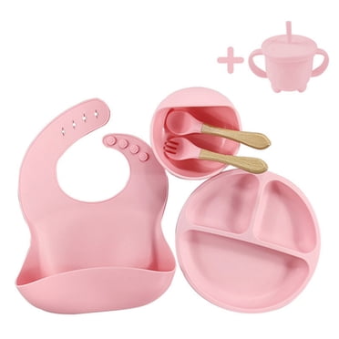 Nituyy Ensemble d'Alimentation pour Bébé en Silicone, Assiette pour Tout-Petit Cuillère Fourchette Tasse Bavoir Bol Ensemble d'Ustensiles de Repas
