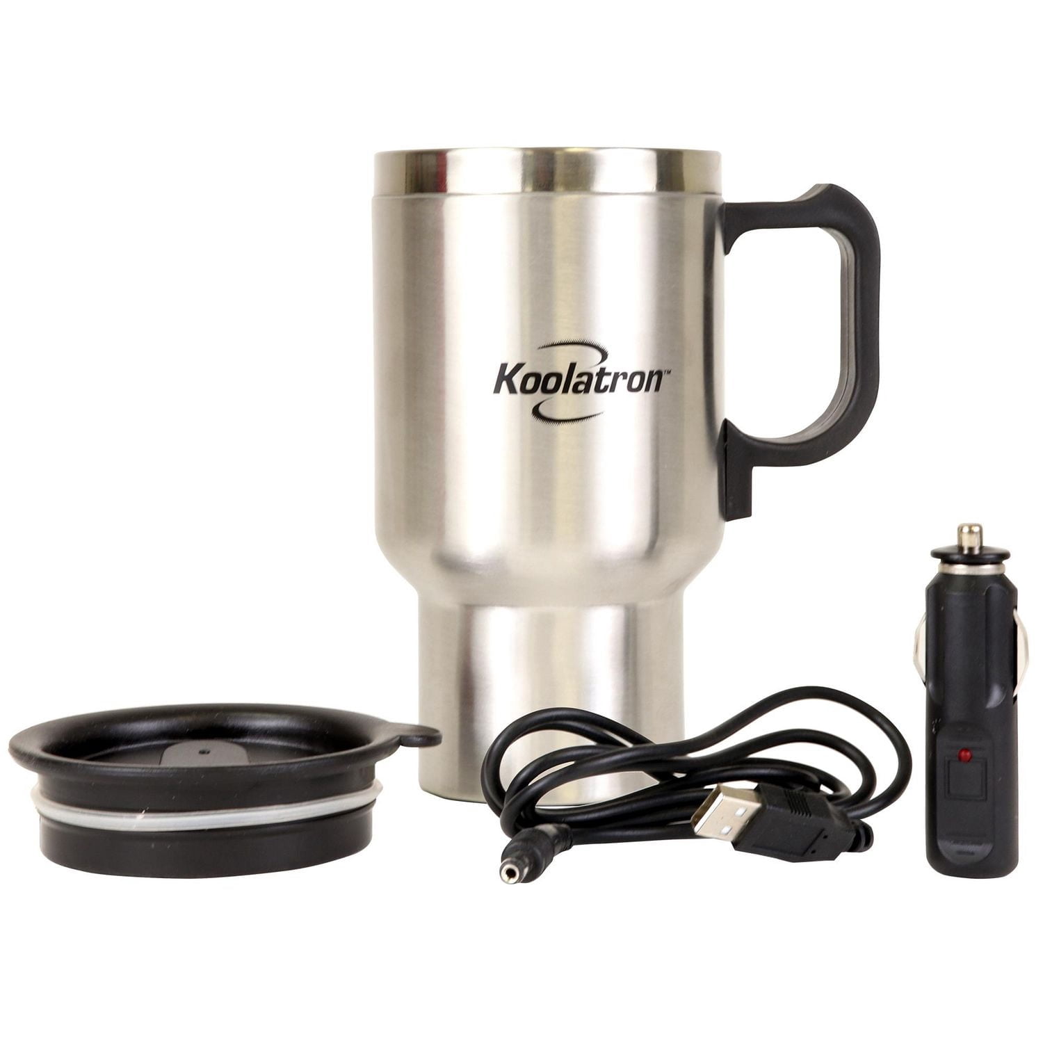 Koolatron Tasse chauffante électrique 12V/USB (argentée), mug chauffant portable pour voiture, camion et en déplacement