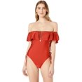 thumbnail image 1 of YDX Women's Swimwear Flounce Off Shoulder One Piece Ruffles Bathing Suit, Shimmery Merlot, Large, 1 of 2