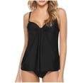 thumbnail image 2 of UPPADA Womens Two Piece Tankini Set Solid Spaghetti Straps Swimsuits with Brief Tummy Control Modest Bathing Suits Full Coverage 2 Piece Beachwear Push Up Swimsuit Black,S, 2 of 5