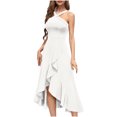 thumbnail image 1 of Robes de Cocktail Formelles pour Femmes Été Ourlet à Volants Invitée de Mariage Robes de Soirée Col Croisé Licou Asymétrique Robe de Fête Blanche, G, 1 of 7
