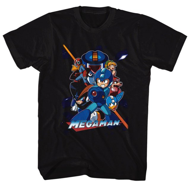 Mega Man T-shirt à Manches Courtes pour Adulte Gaming Collage Orange Beam
