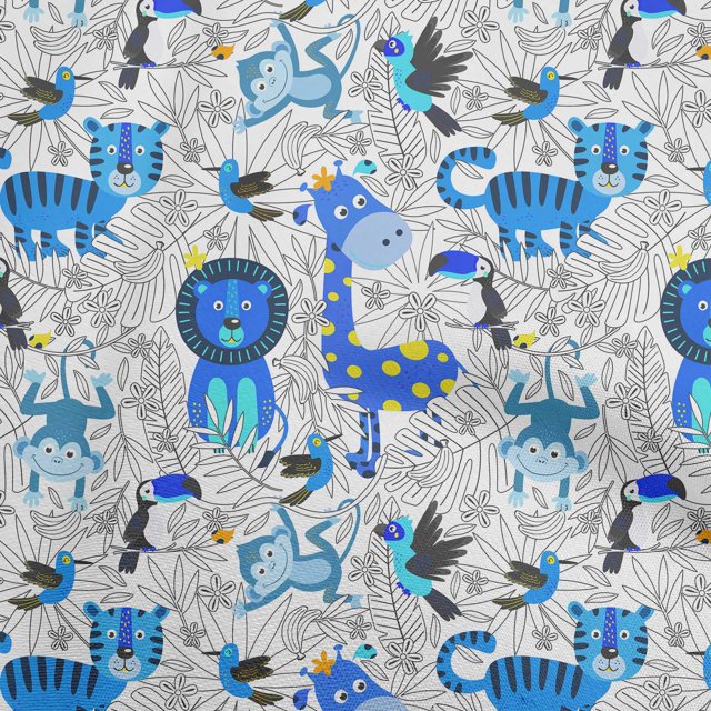 oneOone Cotton Poplin Blue Fabric Cute Animal Sewing Craft Projects Fabric Prints By Yard 42 Inch Wide