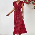 thumbnail image 4 of Robes pour Femmes 2024 Été Surdimensionné Printemps / Vacances Loisirs Robe à Col en V Taille Haute Lacée Fendue Imprimée 50 % de Réduction!, 4 of 8