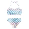 thumbnail image 4 of TiaoBug Girls 2 Pcs Mermaid Bikini Sets Shiny Halter Ruffles Crop Top with Triangle Brief Bathing Suit Tankini Pink Blue A 120, 4 of 5