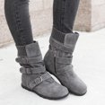thumbnail image 2 of jsaierl Women Suede Round Toe Zipper Flat Pure Color Buckle Strap Keep Warm Snow Boots, 2 of 6