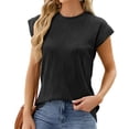 thumbnail image 4 of Penkiiy T-Shirts à Col Rond Décontractés Amples à Manches Courtes pour Femmes, Couleur Unie, Hauts d'Été Basiques, m Noir, 4 of 4