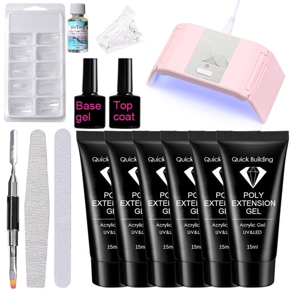 Ensemble d'Extension de Gel pour Ongles en Poly 14 Pcs, Lampe UV LED pour Gel pour Ongles, Ensemble de Vernis Gel pour Faux Ongles avec Ensemble d'Outils de Manucure pour Nail Art