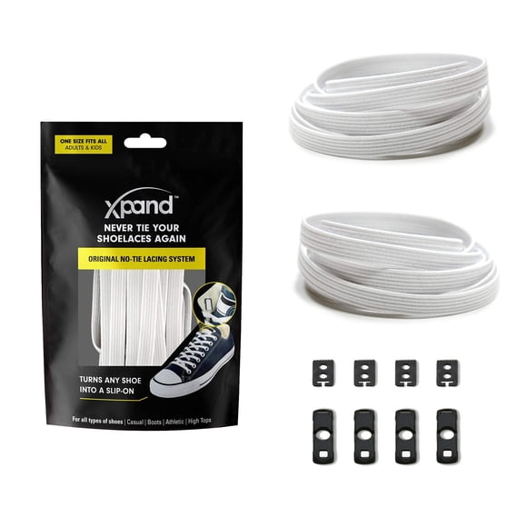 Xpand Système de Lacets Sans Nœud avec Lacets Élastiques - Taille Unique Convient à Toutes les Chaussures pour Adultes et Enfants - Blanc