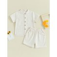 thumbnail image 2 of Gupgi Boys Summer Cotton Outfits Kids Solid Color Buttons Short Sleeve Tops Elastic Waist Shorts, 2Pcs Set, 2 of 6