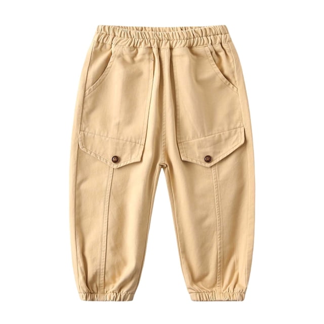 WEIYLL Boys' Pants Comfortable School Basic Solid Color Workwear Style Long Children Khaki Fall Activewear size 7-8 Years
