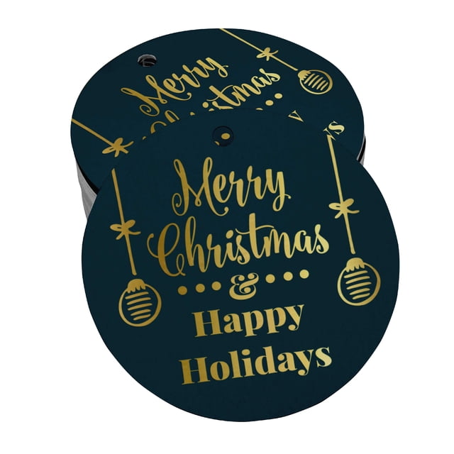 Inkdotpot Gold Foil Paper Hang Tags Merry Christmas & Happy Holiday Favor Tags 100 Pieces