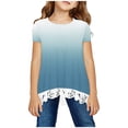 thumbnail image 1 of Mefallenssiah Chemise Fille Col Rond Superposé Imprimé Floral Manches Courtes Mignon Blouse Enfants Tee top en Dentelle, 1 of 1