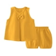 thumbnail image 1 of Kcodviy Baby Girls' Dress Set Matching items Spring and Summer New Size 2T Girls Clothes Solid Color Double Layer Girls Outfits Size 4 Yarn Breathable Comfortable Girl's Bow Home Set, 1 of 3