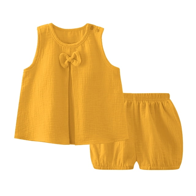 Kcodviy Baby Girls' Dress Set Matching items Spring and Summer New Size 2T Girls Clothes Solid Color Double Layer Girls Outfits Size 4 Yarn Breathable Comfortable Girl's Bow Home Set