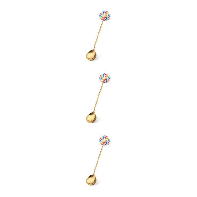 Transemion 1/2/3/5 Cartoon Adorable Restaurant Hotel Tableware Portable Washable Stainless Steel Stirring Mixing Dinnerware Cake Flatware Candy Spoon Rainbow 3PCS