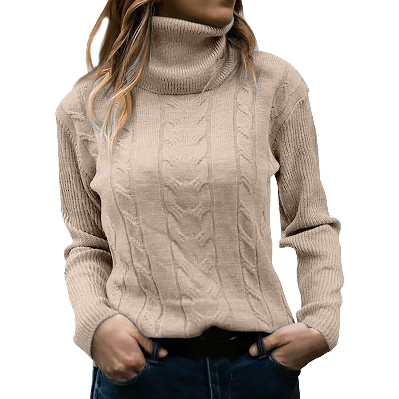 Chandail à Col Roulé Uni pour Femme - Haut Rétro à Manches Longues Ajusté - Polyester, Coupe Ample Décontractée pour le Quotidien/travail
