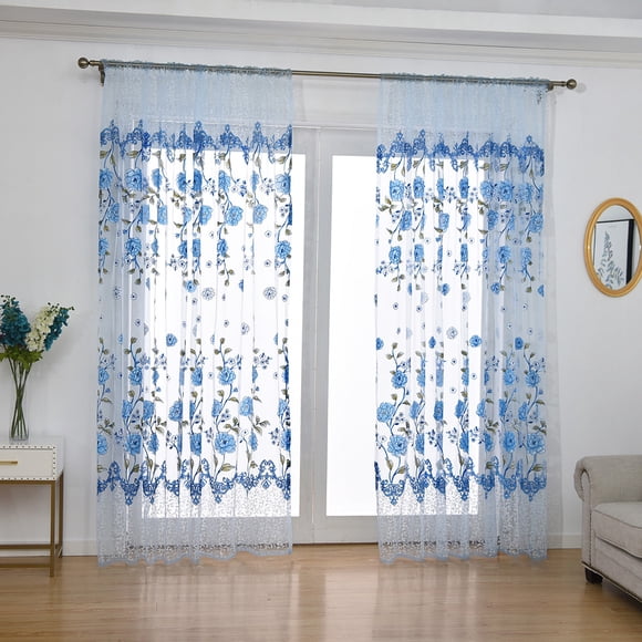 Agiferg Leaves Sheer Curtain Tulle Window Treatment Voile Drape Valance 1 Panel Fabric