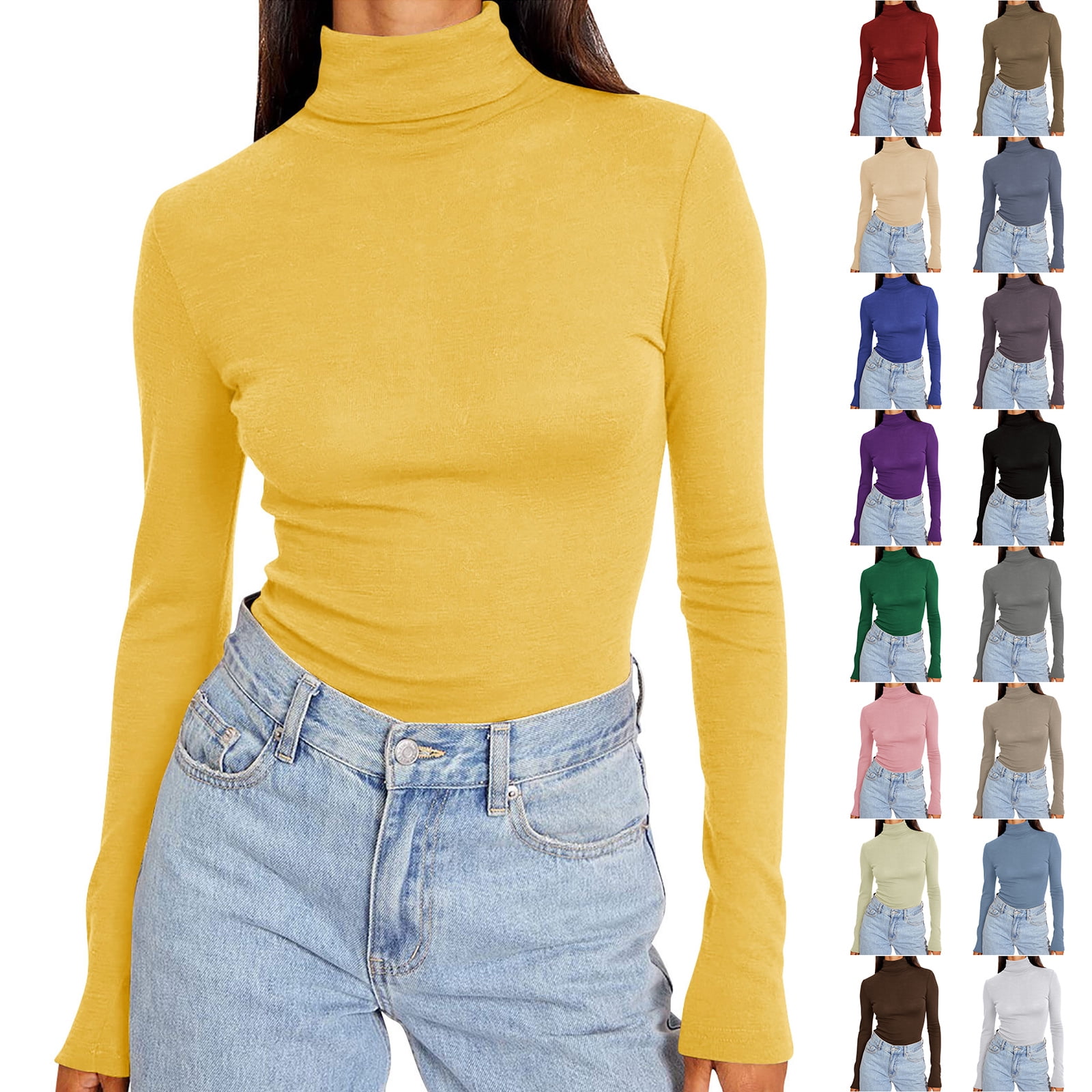 QATAINLAV Chandails à Col Roulé à Manches Longues pour Femmes, Mode d'Automne, Superposition de Base, Coupe Ajustée, sous-Vêtements Thermiques Doux, Hauts, Rose, m