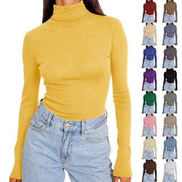 QATAINLAV Chandails à Col Roulé Roses pour Femmes à Manches Longues Automne Mode Basique Superposition Coupe Ajustée Doux sous-Vêtements Thermiques Hauts