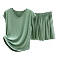 thumbnail image 2 of HWRETIE Women's Two Piece Outfit Short Sleeve Top And Shorts Solid Color Casual Summer Set, 2 of 3