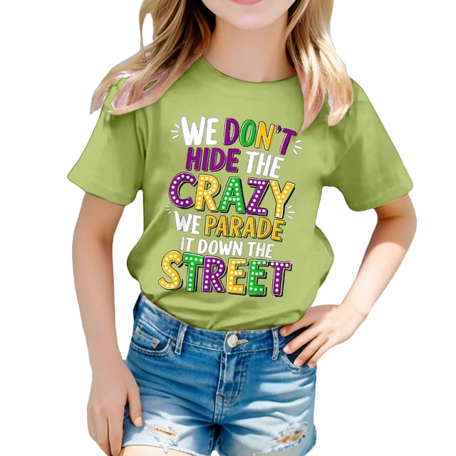 WEIYLL T-Shirt Fille Imprimé Lettre Col Rond Manches Courtes Décontracté Enfant 8-9 Ans