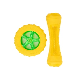 One Paw, Wheel & Bone Nylon Chew Dog Toy, Fun and Interactive, Yellow, for Dogs