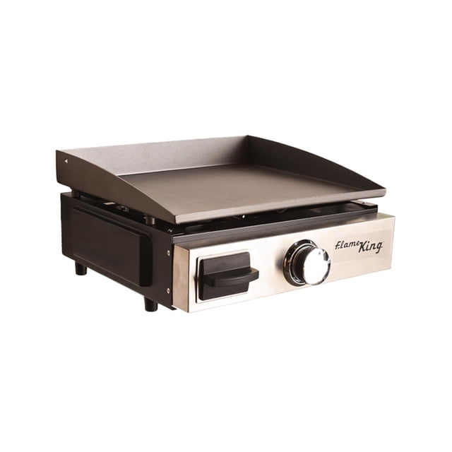 Flame King Griddle YSNFM-HT-200 Uses H-Style Burner For Even Heating; Rectangular; Cast Iron; With Drip Tray; Mounts To Fixed Cervix On The RV; Back Gas Connection
