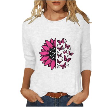Xihbxyly Hauts Décontractés pour Femmes Mode Femmes Imprimé Col Rond Manches 3/4 T-shirt Chandail Haut Blouse Tendance Petit Budget