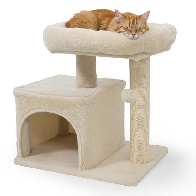 Gymax 19.5'' Small Cat Tree w/Large Padded Plush Perch Condo Sisal Scratching Posts Beige