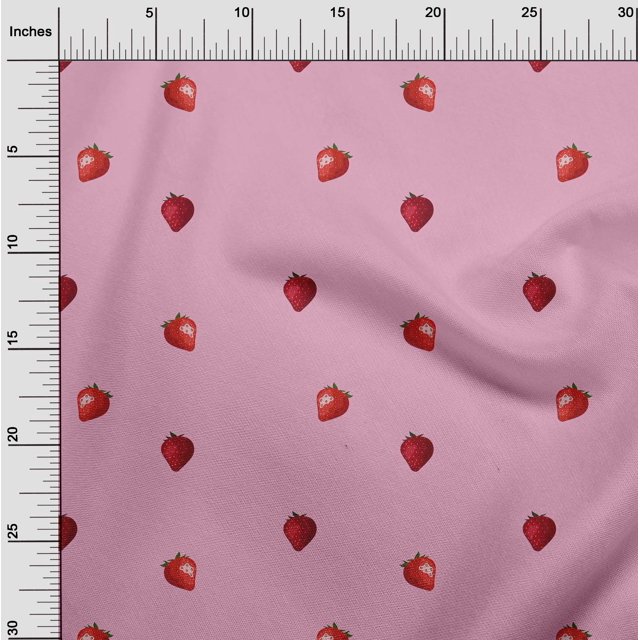 oneOone Georgette Viscose Fabric Strawberry Fruit Printed Fabric 1 Yard 42 Inch Wide