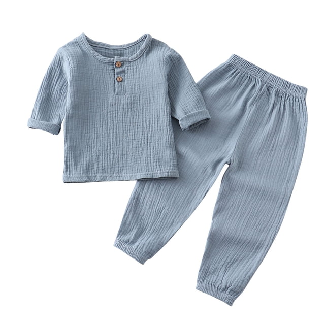 Birdeem Chemises pour Filles Mode Filles et Garçons Hauts Décontractés à Manches Longues Col Rond Col Bouton Ensembles de Pantalons Longs Unis