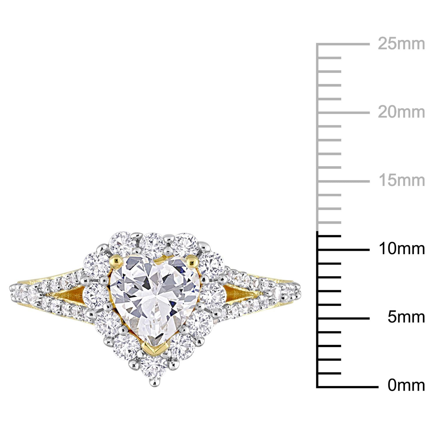 Bague de fiançailles auréole en forme coeur de Miabella avec 2-2/5 carat PBT de Saphir blanc synthétique en argent sterling plaqué jaune