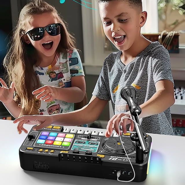 Turntable Toy under $5! CQCYD Multifunctional DJ Disc Player, Bluetooth Light Up Music Toy with Electronic Piano, Childrens Musical Instrument for Rhythm Training, Kids Educational Toy