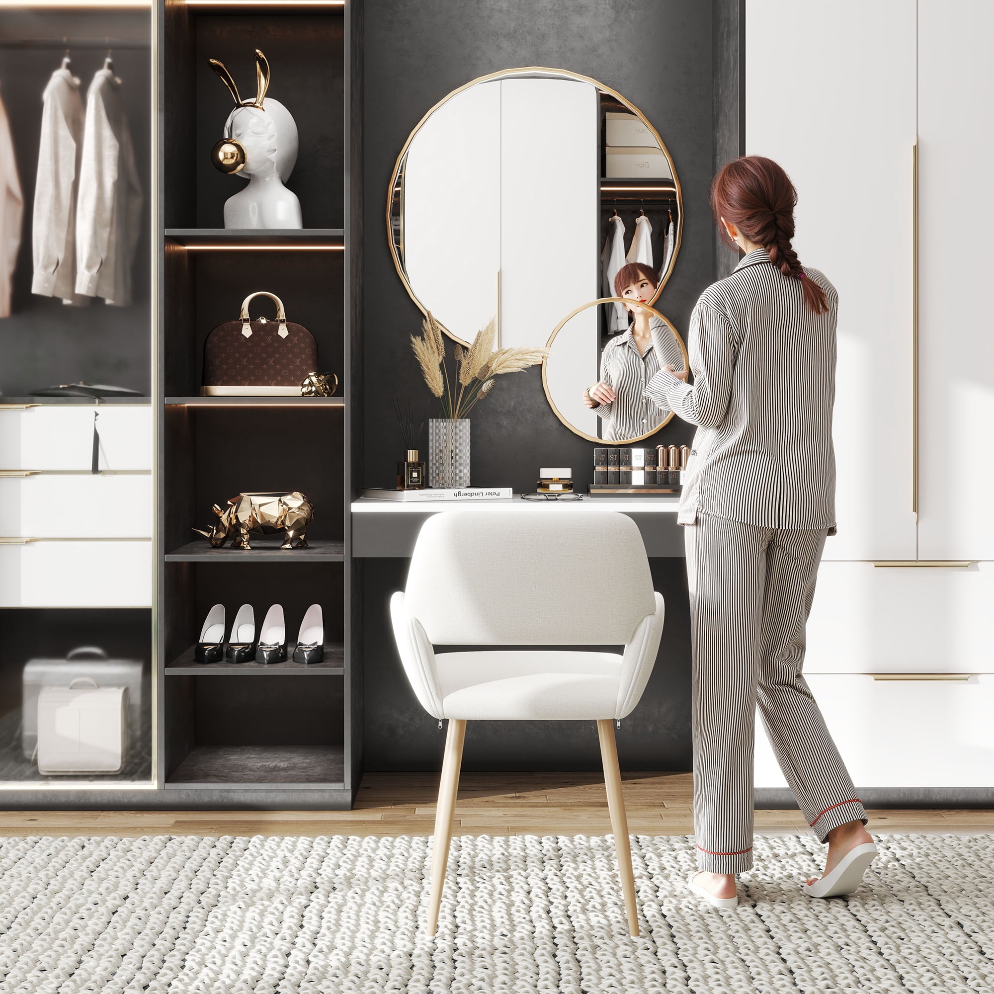 Homy Casa Lot de 2 chaises de salle à manger en tissu avec dossier creux et accoudoirs pour salle à manger en appartement