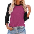 thumbnail image 2 of Plebaso Chemises à Manches 3/4 pour Femmes Col Rond Tops à Blocs de Couleur Décontractés Amples Blouses pour Femmes, 2 of 4
