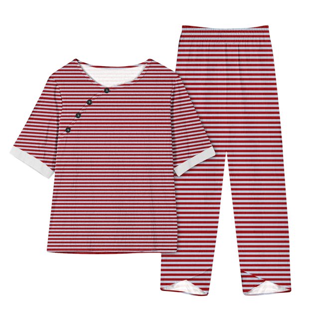 Timegard Ensembles 2 Pcs pour Femmes Grande Taille Hauts à Rayures à Col Ras du Cou à Manches Courtes et Pantalons à Taille Élastique Tenues Décontractées