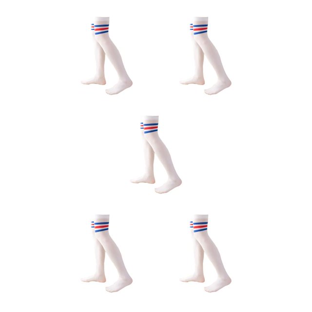 yingyy 1 Paire de Chaussettes Hautes 52 cm Élasticité Style Preppy Chaussettes Hautes Cosplay Bleu Rouge Rayé 5Ensemble