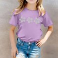 thumbnail image 2 of WEIYLL T-Shirts Filles Imprimé Floral Col Rond Manches Courtes Décontracté Doux Ajusté Hauts pour Enfants 8-9 Ans, 2 of 5