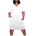 thumbnail image 1 of EQWLJWE Robes d'Été pour Femmes 2023 Robe Grande Taille pour Femmes Col en V Robes d'Été Décontractées avec Poche Genou Manches Courtes avec Poches, 1 of 5