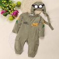 thumbnail image 3 of Newborn Baby Boys Kids Fly Polit Army Green Long Sleeve Rompers+Cap Hat Outfits, 3 of 5