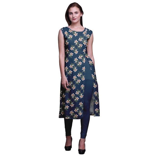 Bimba Kurti d'Été Sans Manches Imprimé Tunique Droite Robes pour Femmes
